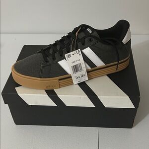Adidas Men's Black and White Sneakers with Tan Sole